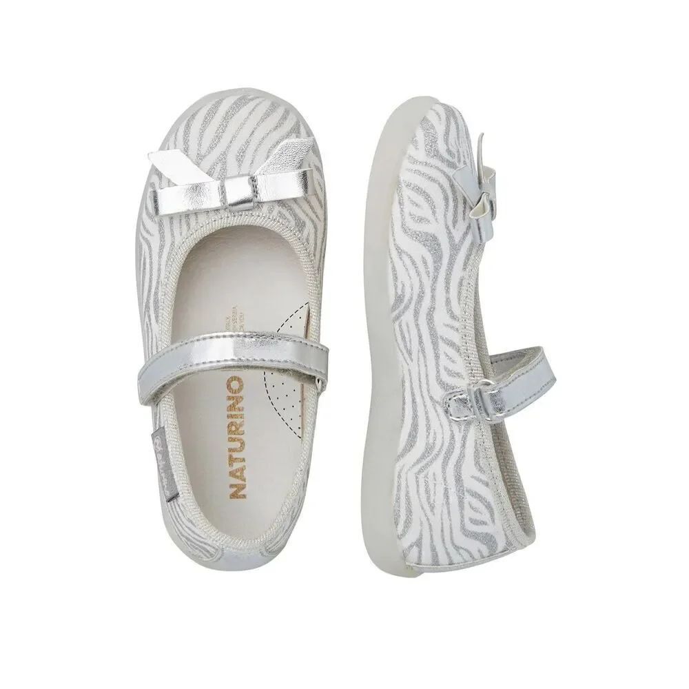 NATURINO CLARIES Zebra-print fabricโballetโflats,โWhite